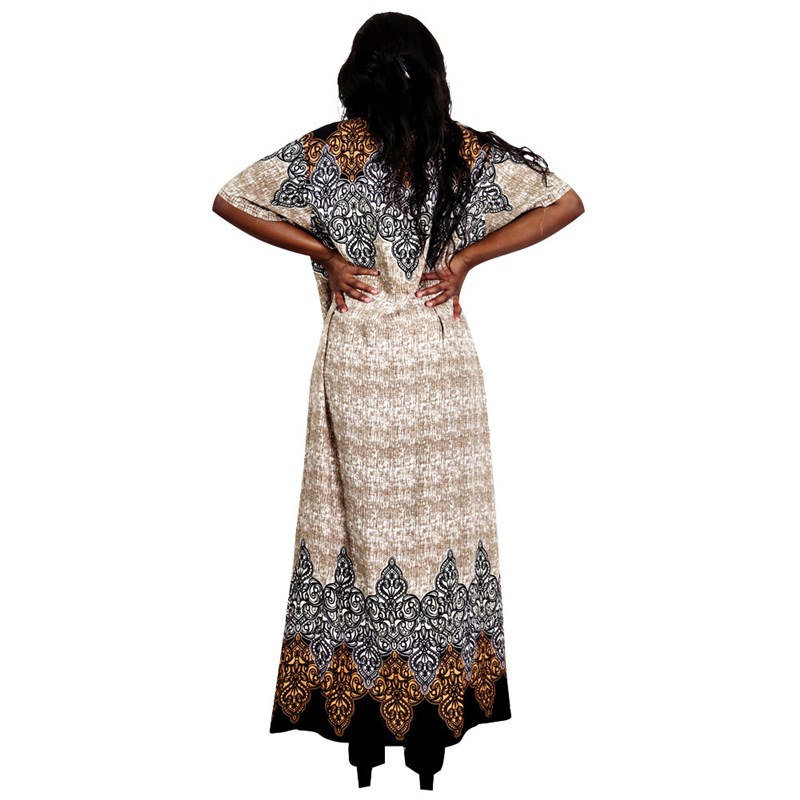 Nigerian Fashion Print Cotton Maxi Long Dress Women 2023 Sum图片