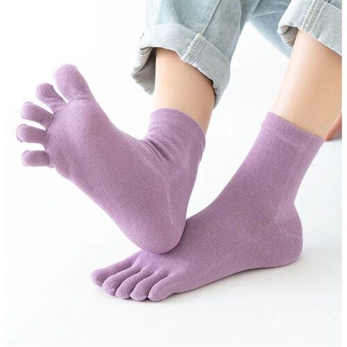 Solid Color Cotton Five Toe Socks Grey Black Middle Tube Soc