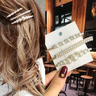 Simulated Pearl Barrettes Beaded Geometric Women Hair Clip H