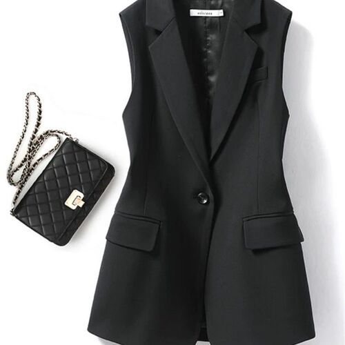 Womens Lapel Collar Vest Coat  All-Matched Single Breasted