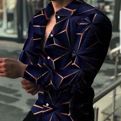 Mens 2025 Lapel Gradient Printed Casual Slimfit Longsleeved