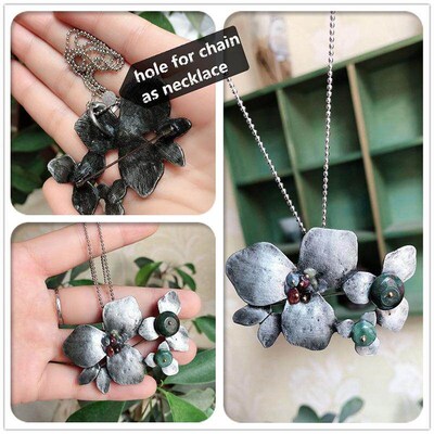 Fashion Retro Natural Stone Brooch Ancient Silver Leaf Acces