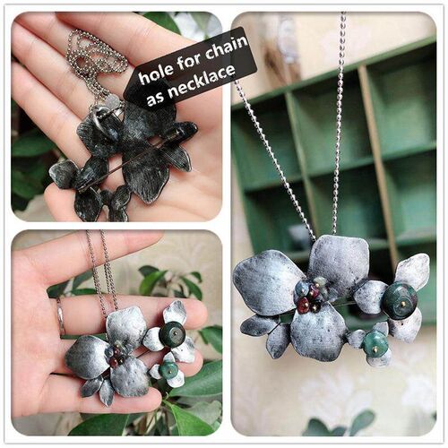 Fashion Retro Natural Stone Brooch Ancient Silver Leaf Acces