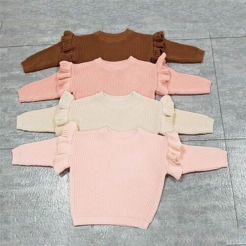 Toddler Baby Girls Sweater Cute Solid Color Ruffle Long Slee
