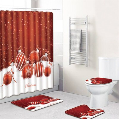 Christmas shower curtain bathroom mat set圣诞节浴帘浴室地垫