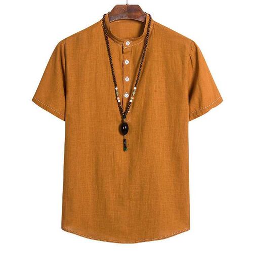 Summer new 14 color mens cotton and linen buckle casual sol