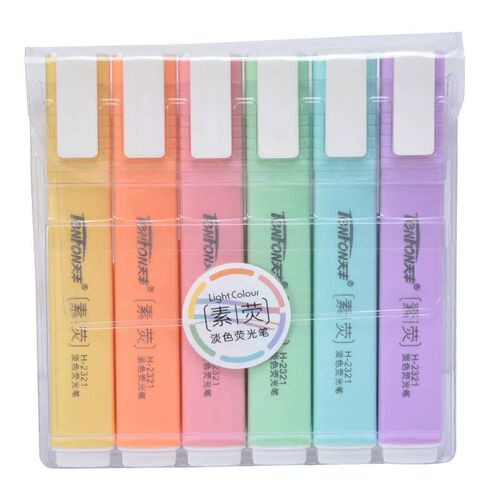 6 Pcs/set Flat Shape Pale Color Highlighter Fluorescent Pen