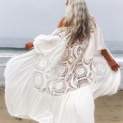 2022 New Bikini Cover-ups Sexy Belted Summer Dress White Lac