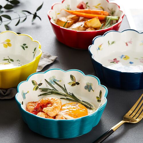 Nordic Simple Hand Painted Ceramic Salad Cake Bowl Colorful