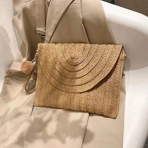 Handmade Straw Beach Shoulder Crossbody Bag Girls Envelope W