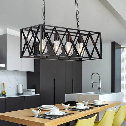 lfot工业风吊灯复古怀旧黑色46长方形铁框蜡烛铁艺餐厅餐厅灯饰