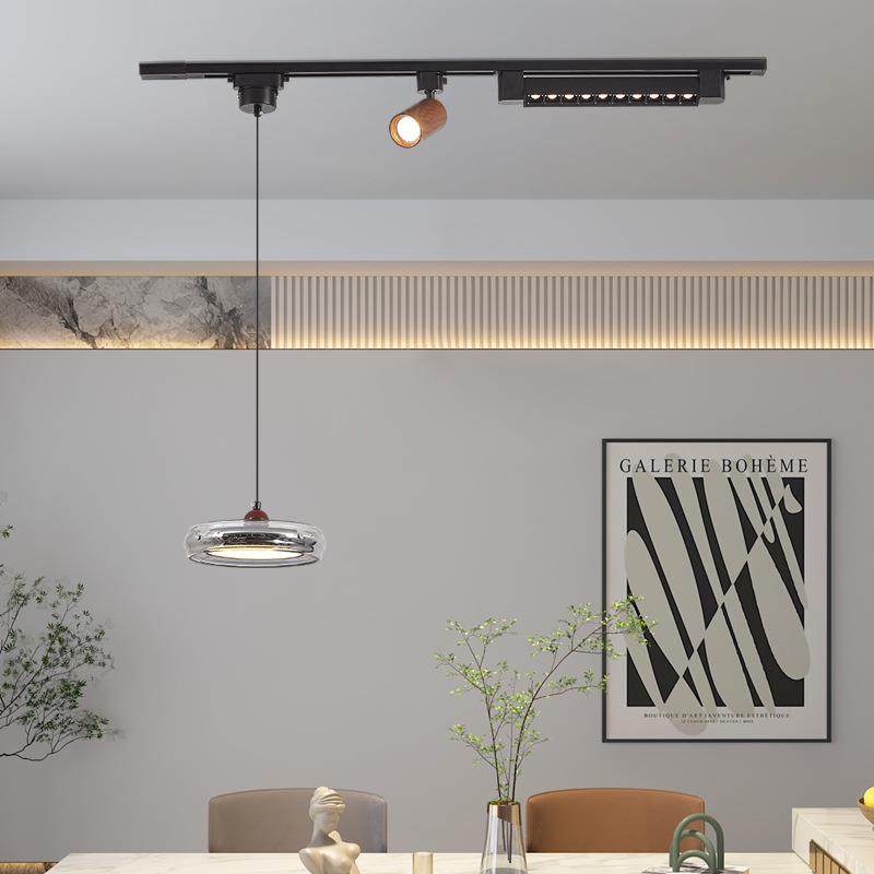 2025新款餐厅吊灯可移动伸缩轨道灯中古风胡桃木纹色吧台岛台吊灯,家装灯饰光源,智能吊灯,淘宝优惠券,粉丝福利购,淘宝优惠卷