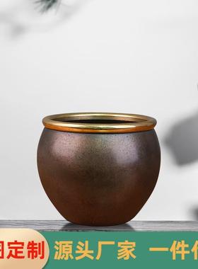 铜金岁月金蟾缸黄铜摆件博古架客厅公司开业礼品金钱富贵缸铜摆件