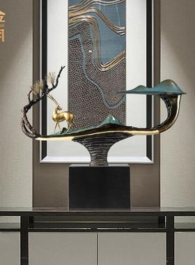 铜金岁月峰回路转黄铜鹿摆件家居客厅玄关办公室装饰公司开业送礼