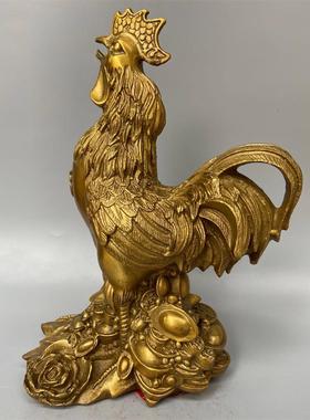 黄铜鸡摆件 福字鸡 铜元宝鸡牡丹鸡摆件客厅家居工艺品