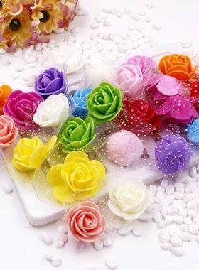 3.5cm仿真带纱泡沫PE玫瑰花朵手工装饰花花环用花玫瑰熊DIY仿真花