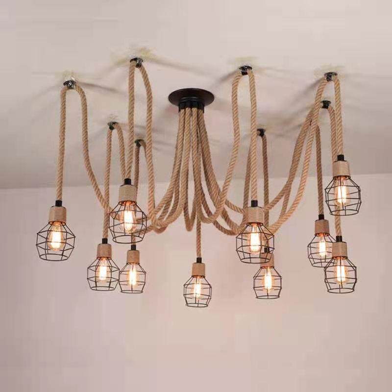 复古工业风麻绳天女散花手雷吊灯餐厅奶茶店网咖酒吧单头多头,家装灯饰光源,智能吊灯,淘宝优惠券,粉丝福利购,淘宝优惠卷