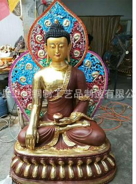 大型纯铜彩绘药师佛阿弥陀佛释迦摩尼藏传佛像密宗佛像寺庙供奉