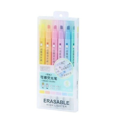 6pcs Erasable Highlighters Pastel Markers Dual Tip Fluoresce