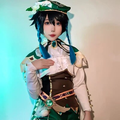 Genshin Impact Venti Kostum Cosplay Seragam Sepatu Wig Cospl