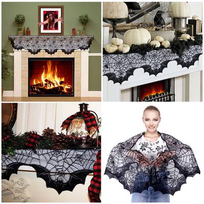 Hallowen Spider Tablecloth Black Lace Cobweb Fireplace Cover