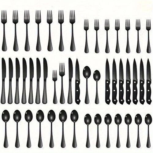 30-Piece Black Silverware Set With Steak Knives, Black Flatw
