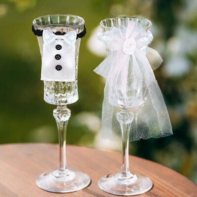 2Pcs Marriage Bride And Groom Wine Cups Wraps Champagne Glas