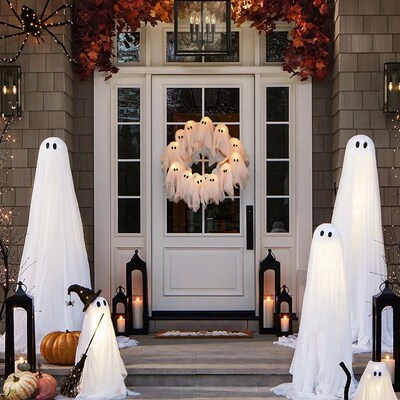 Halloween Light-up Ghost Wreath Decoration for ndoor Outdoor
