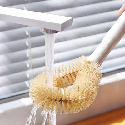 Wooden Handle Boar Bristle Pot Brush, Hangable Cleaning Brus