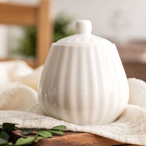 Creative White Embossed Sugar Jar with Lid Bone China Coffee