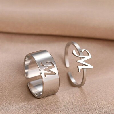 Stainless Steel Rings 26 A-Z Letters Goth Fashion Adjustable