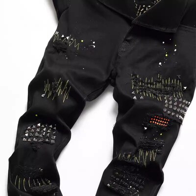 2025 Sreet Mens Jeans Printed tton Trousers Green Popular T