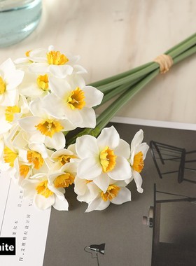 6Pcs/bunch White Artificial Narcissus Flower Bouquet Home Ga