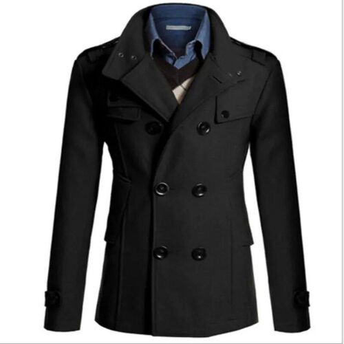 New Mens Woolen Coat Slim-fitting Medium and Long Woolen Tre