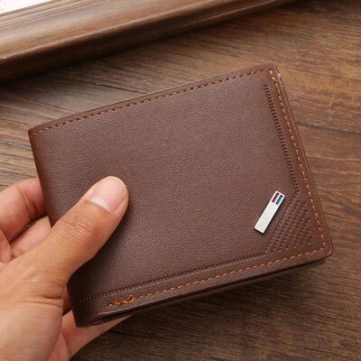 Men leather hort wallet thin wallet foldable minimalit oft
