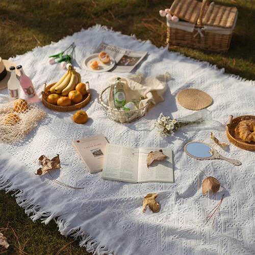 1PC French White Picnic Mat Moisture-Proof Mat Picnic Cloth