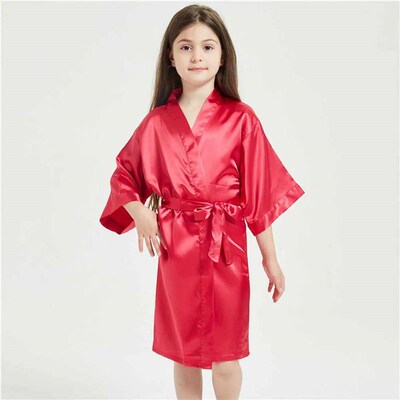 3-13 Years Satin Silk Childrens Bathrobe Girl Kimono Bath R