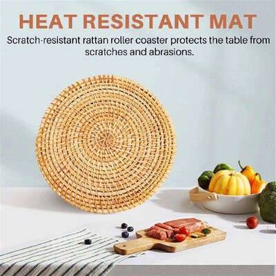 4 Pcs Rattan Trivets for Hot Dishes-Insulated Hot