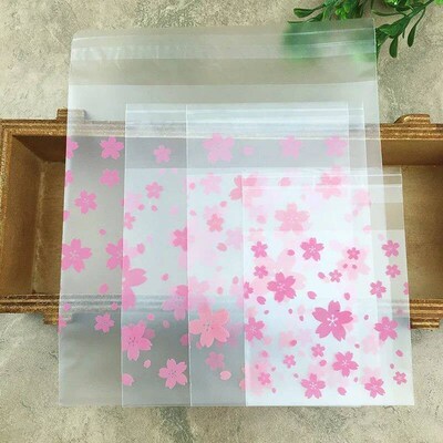 100pcs Cherry Blossoms Candy Cookie Plastic Self-Adhesive Ba