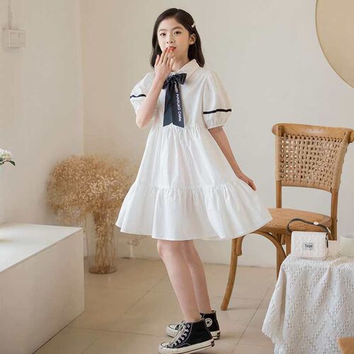 Girls College Style Dress Summer Bow Princess Dress Big Kids