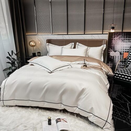 White Gray Egyptian Cotton Hotel Duvet Cover set 600TC Long