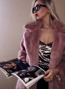 2021 Winter Women High Quality Faux Rabbit Fur Coat OverCoat