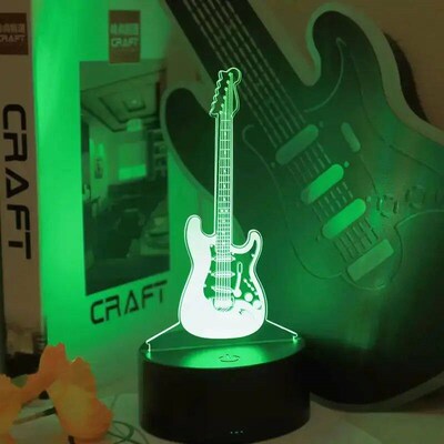 1pc Guitar 3D Night Light, 3D Optical Illusion Lamp With Tou