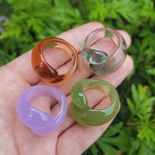 New Colorful Clear Resin Acrylic Geometric Round Ring For Wo