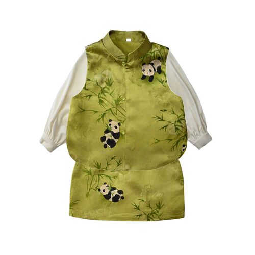 New Chinese Style Girls National Style Vest Skirt Green Top