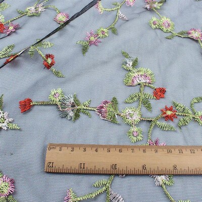 Allover embroidered floral gauze lace net fabric flowers Wed