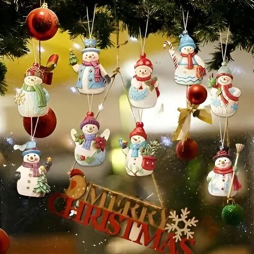 9pcs Wood Christmas Tree Decorations Ornaments 8cm Santa Cla