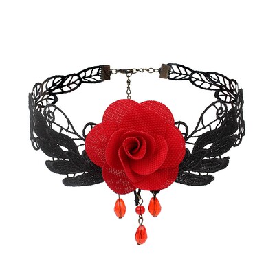 Gothic Chokers Black Beaded Flowers Sexy Lace Neck