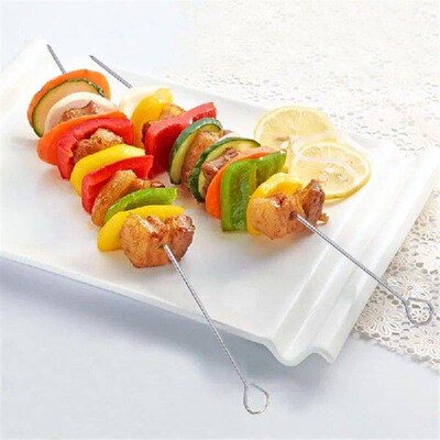 New 10pcs 13.7(35cm) Metal Iron Barbecue Skewers Set
