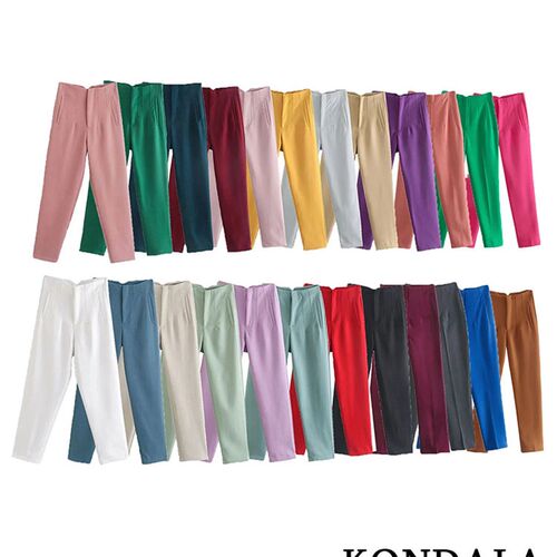 KONDALA Women Light Blue Chic Fashion Office Wear Straight P